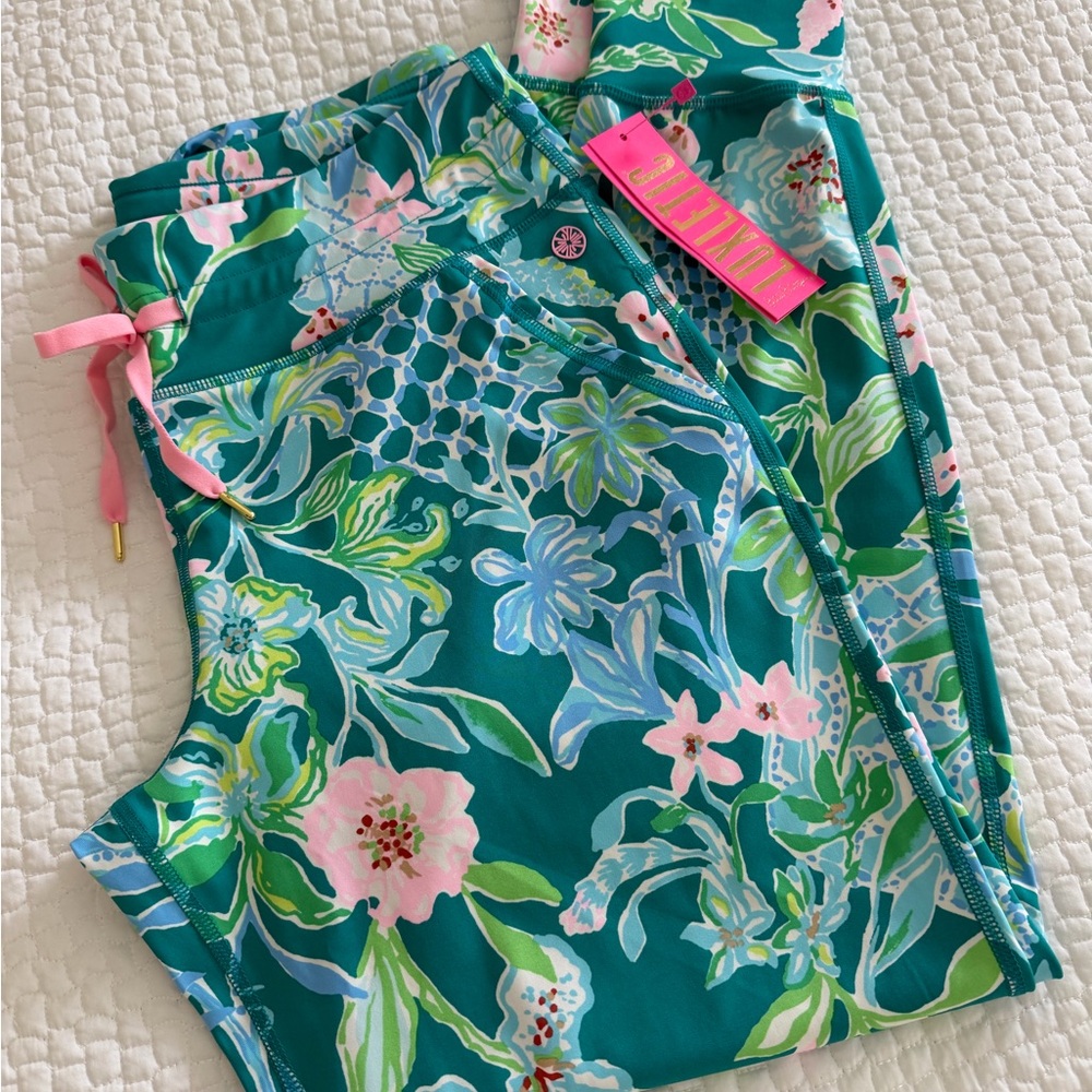 NWT Lilly Pulitzer Luxletic Mid Rise Jogger in Blue and Green, Size L
